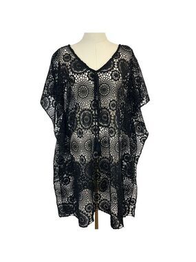 Crochet Swim Cover Womens S/M Black Open Knit Boho Swim Pool Vacation EUC